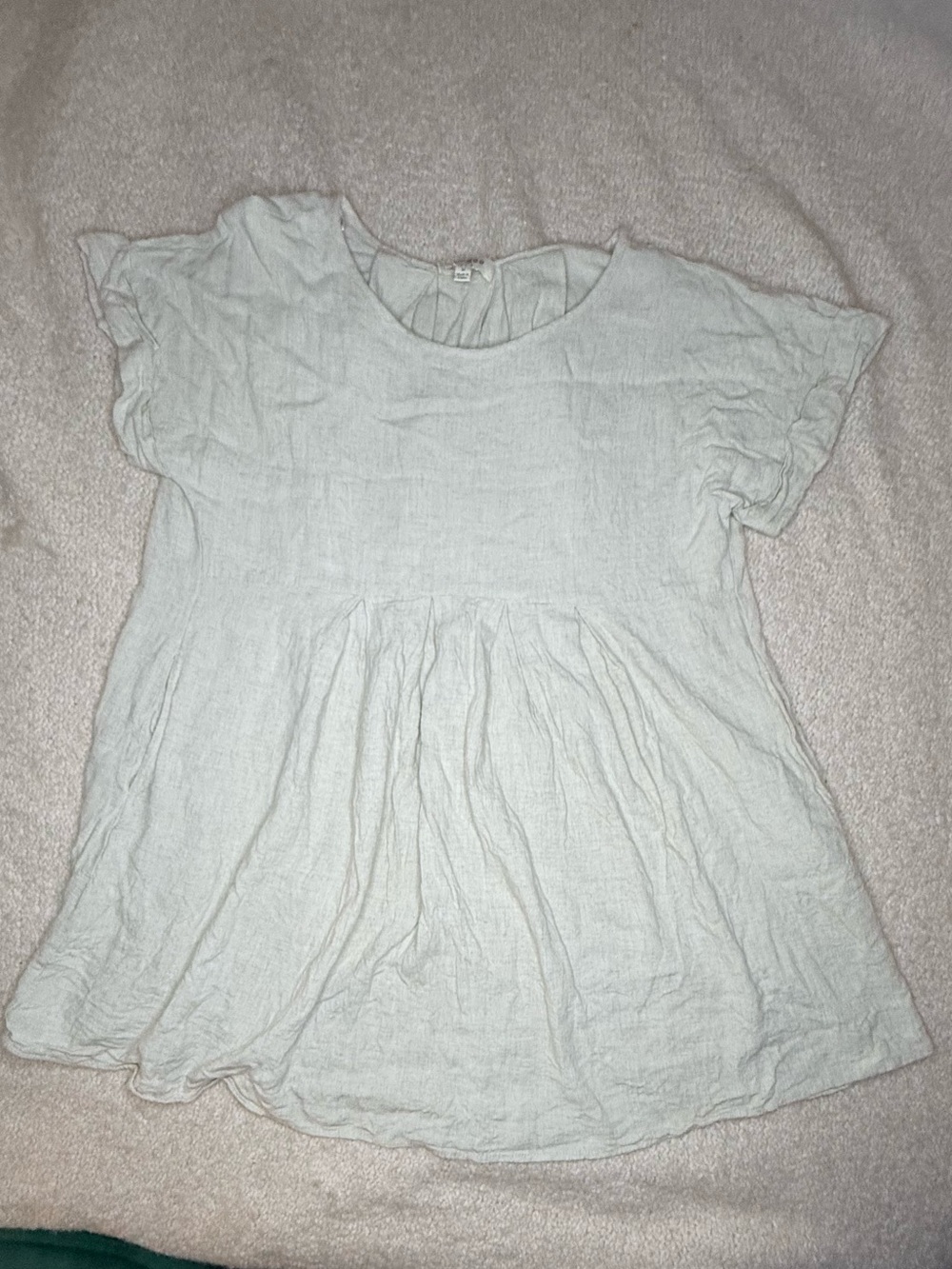 Umgee Linen Cotton Sand Light Beige Short Cuffed Sleeve Mini Dress Tunic Sz med
